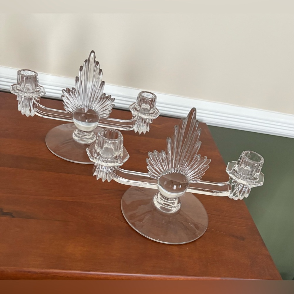 Vintage Fostoria Meadow Rose Clear Collection Duo Flame Candle Holders